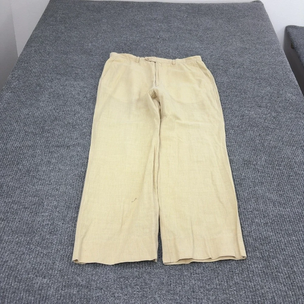 Vintage Cirano Trousers Mens 33x27 Beige Linen Wide Leg Casual Coastal Style